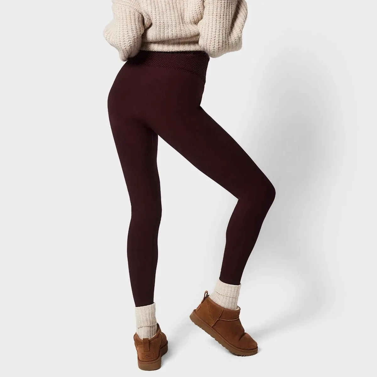 Ladies Burgundy Fleece Lined Leggings