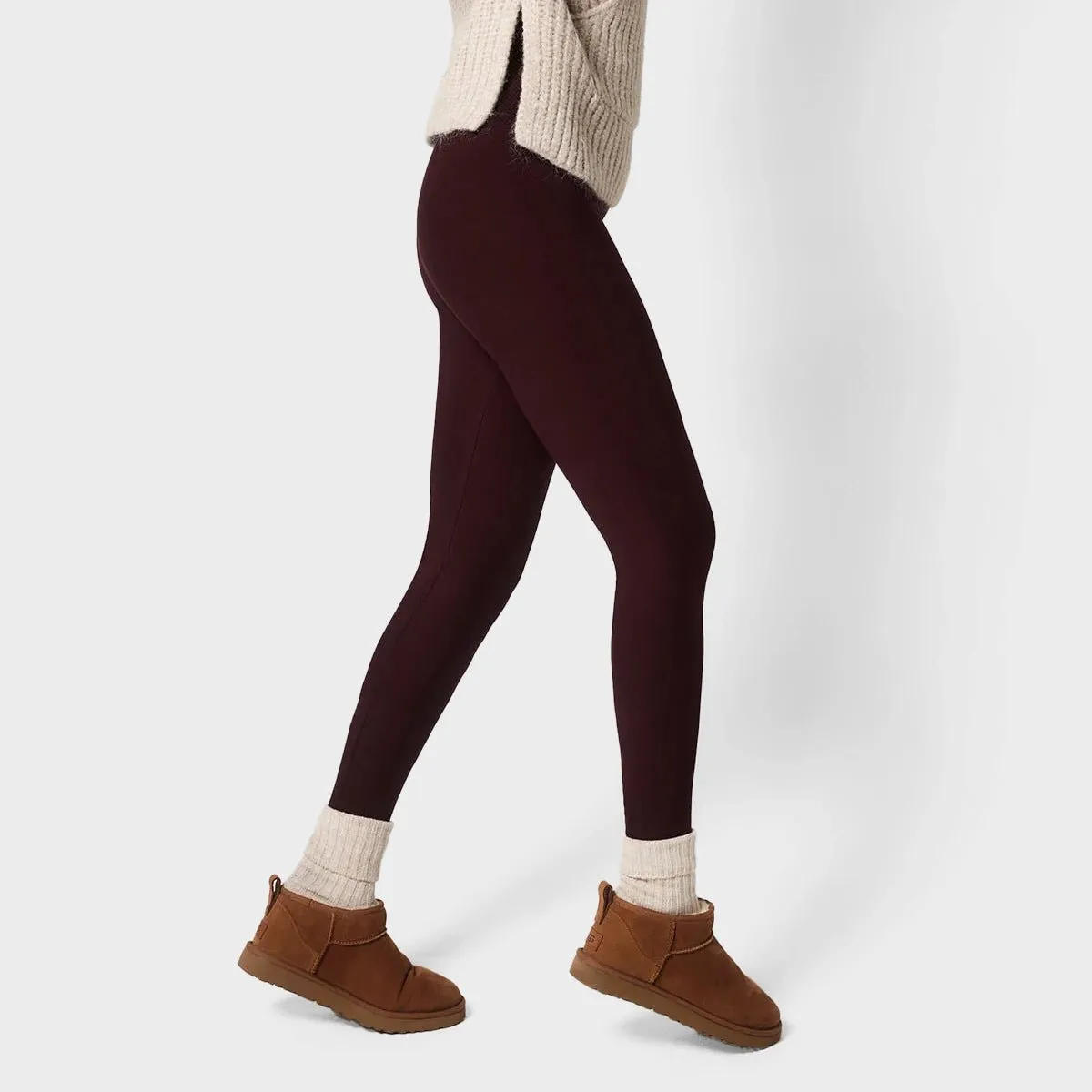 Ladies Burgundy Fleece Lined Leggings