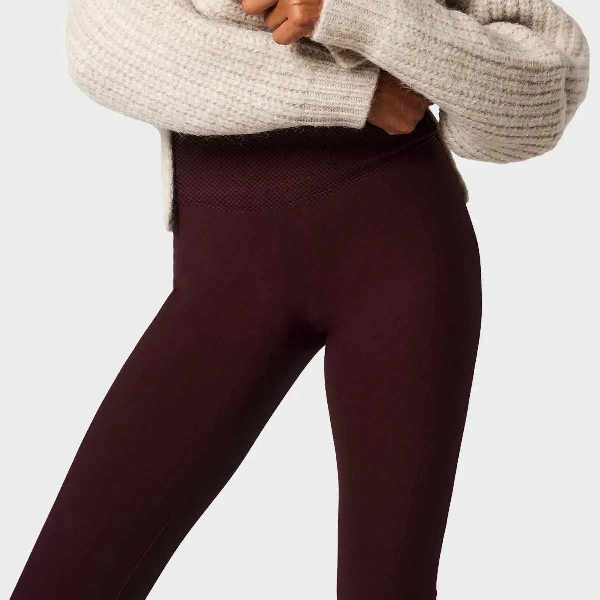 Ladies Burgundy Fleece Lined Leggings