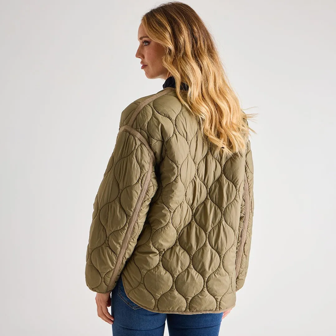 Ladies Oversized Khaki Quilted Jacket