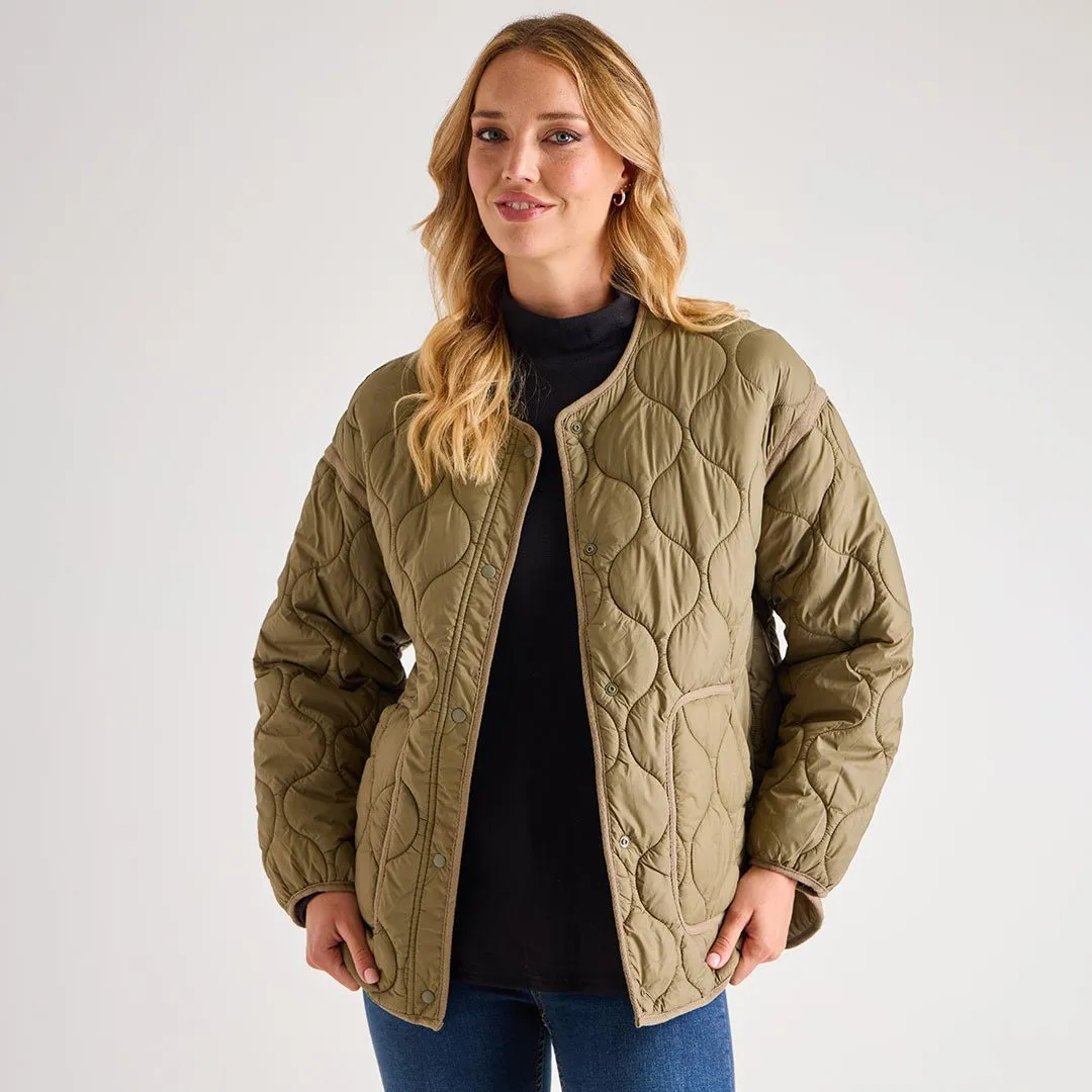 Ladies Oversized Khaki Quilted Jacket