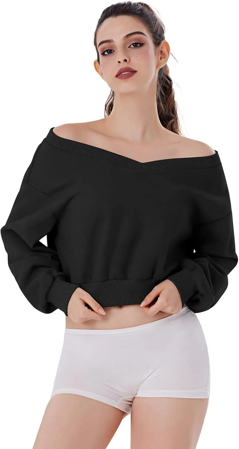 Laid-Back Vibes Cropped V-Neck Oversized Sweatshirt