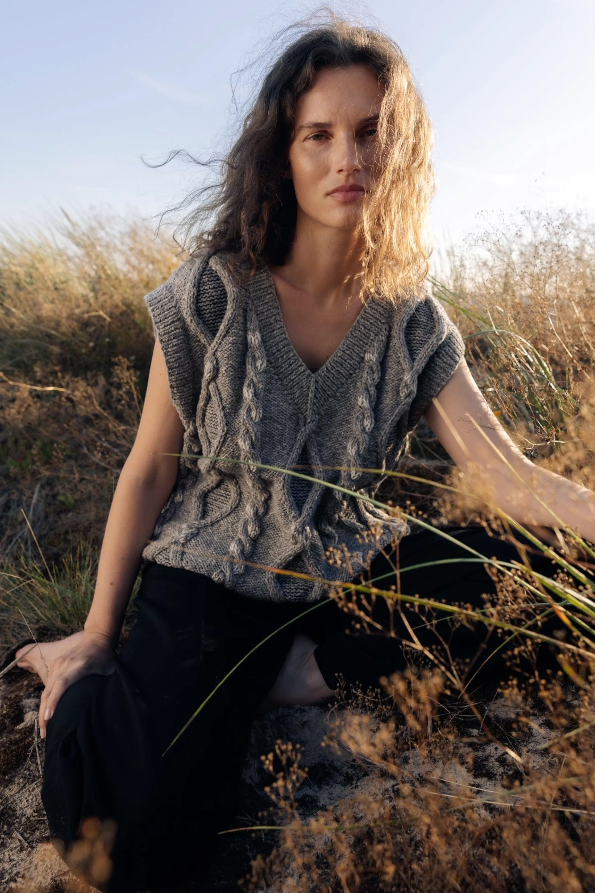 Laimė: Embroidered Cloud Grey Alpaca Wool & Cotton Vest