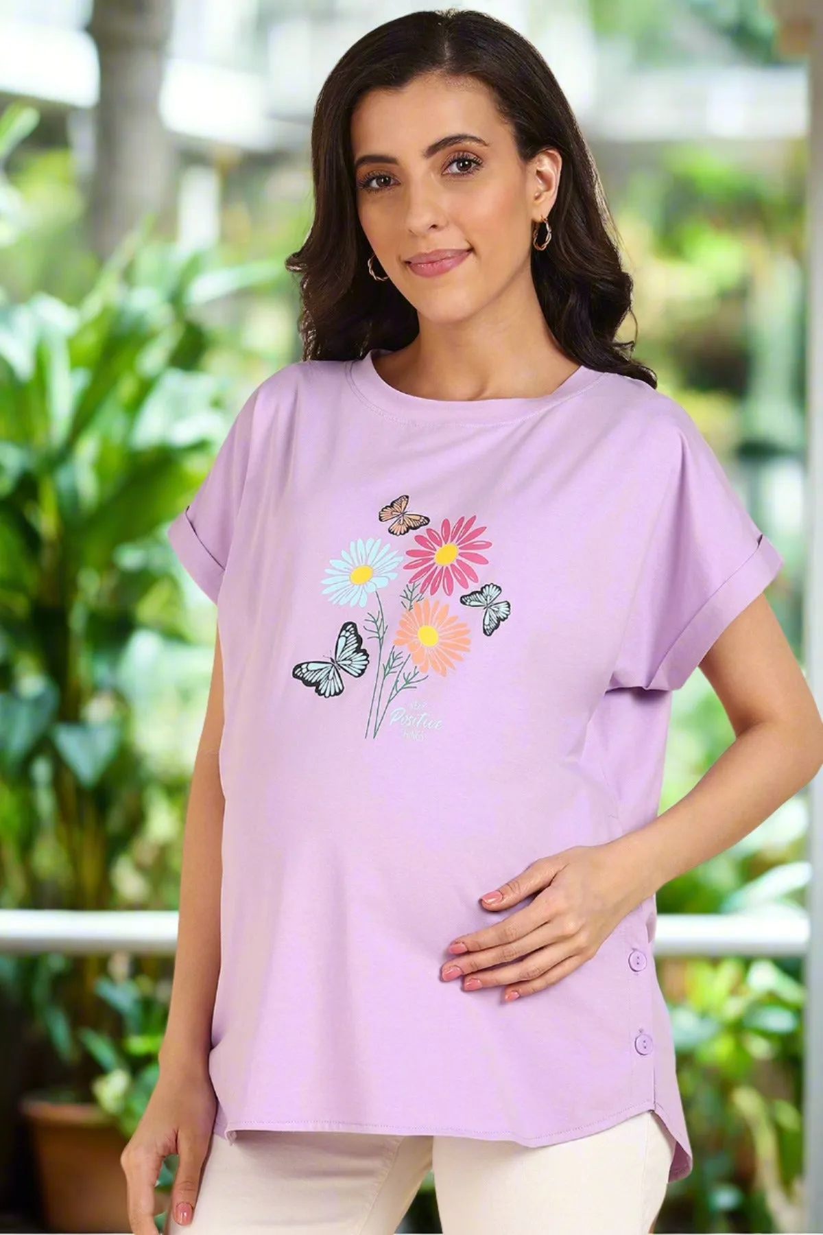 Lavender 100% Soft Cotton Zipless Maternity Feeding Top