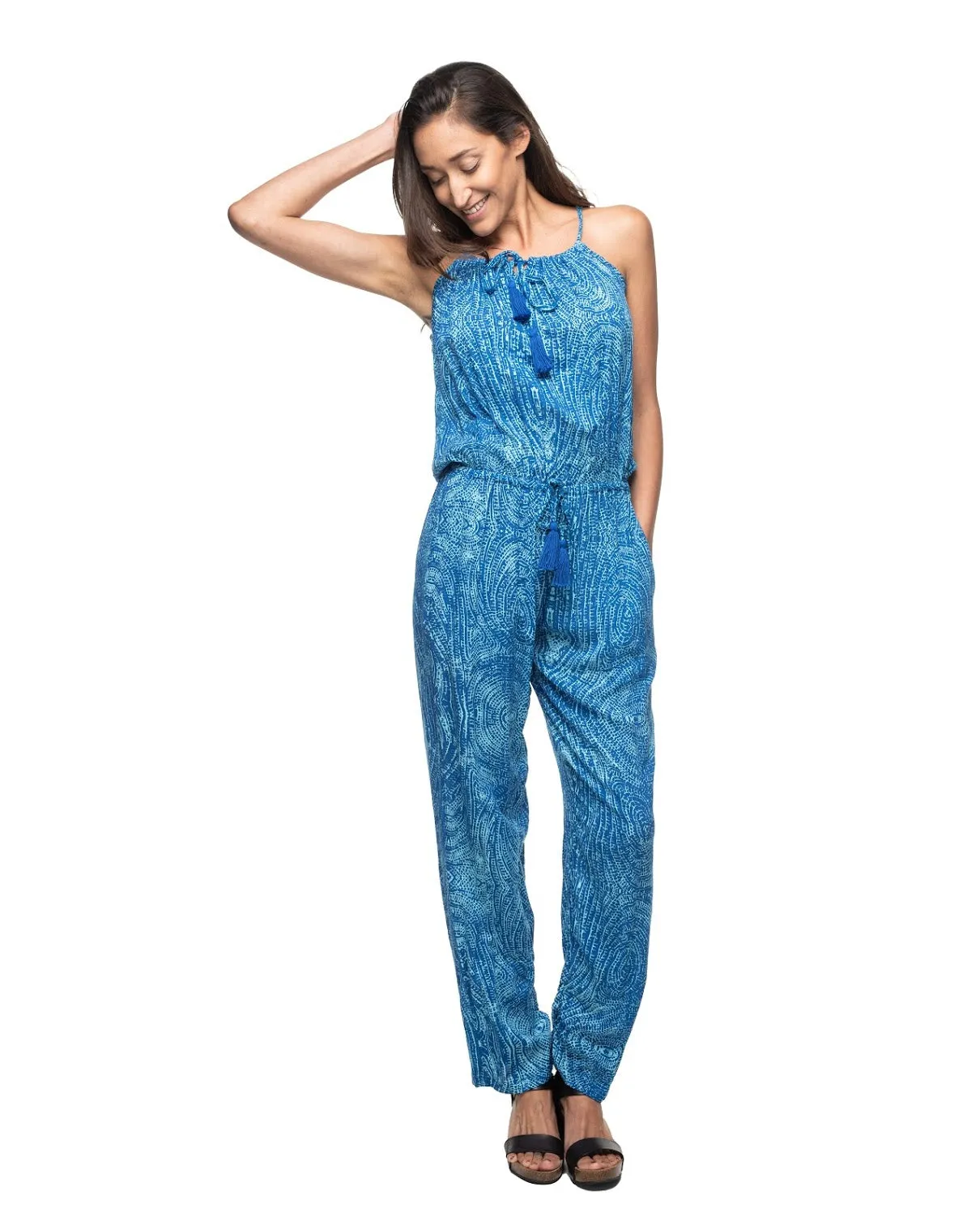 Long Printed Resort Plumeria Jumpsuit