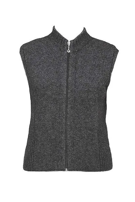 Lothlorian Zip Vest with Rib Detail - Possum Merino 9978