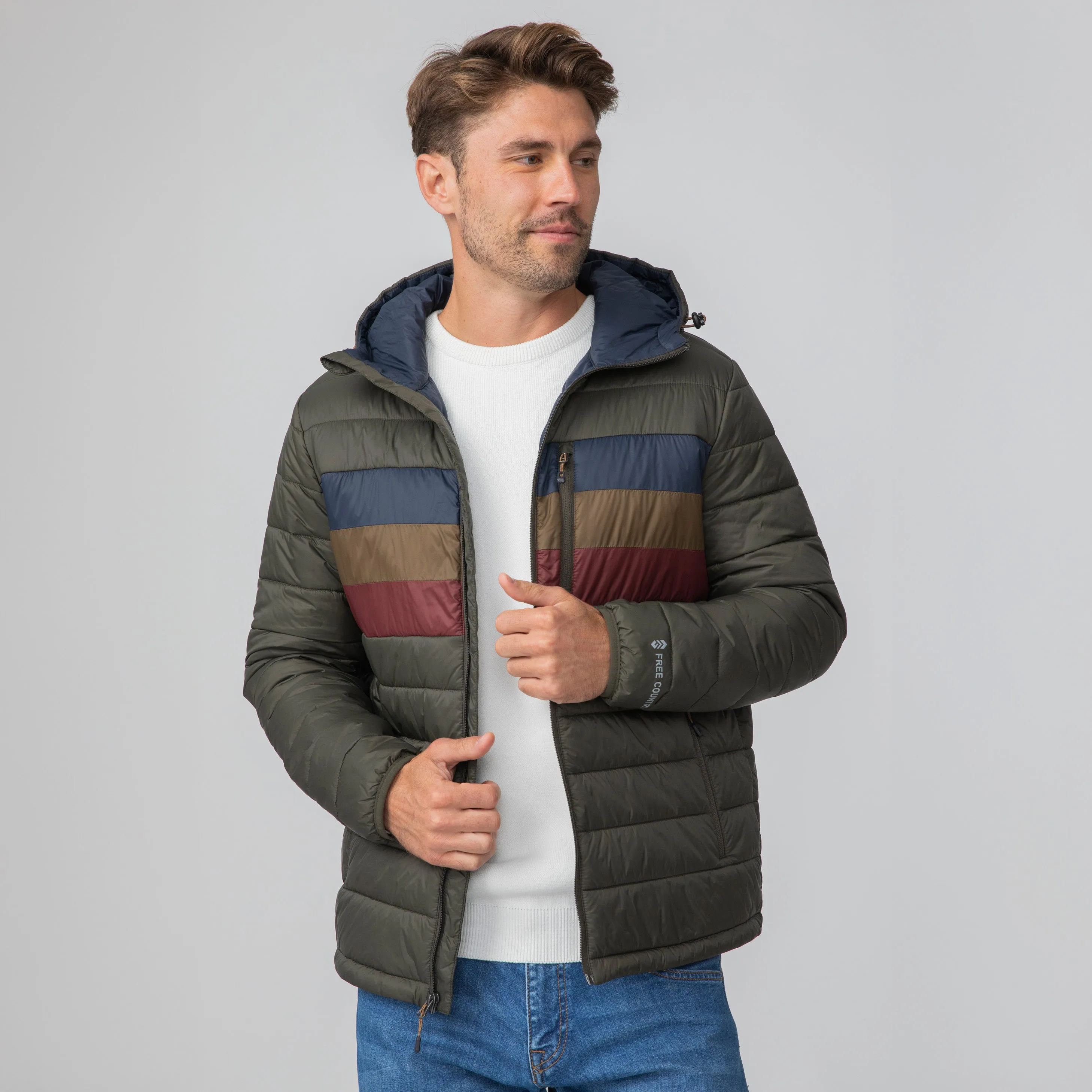 Men's Tri-Color Hooded Puffer Jacket