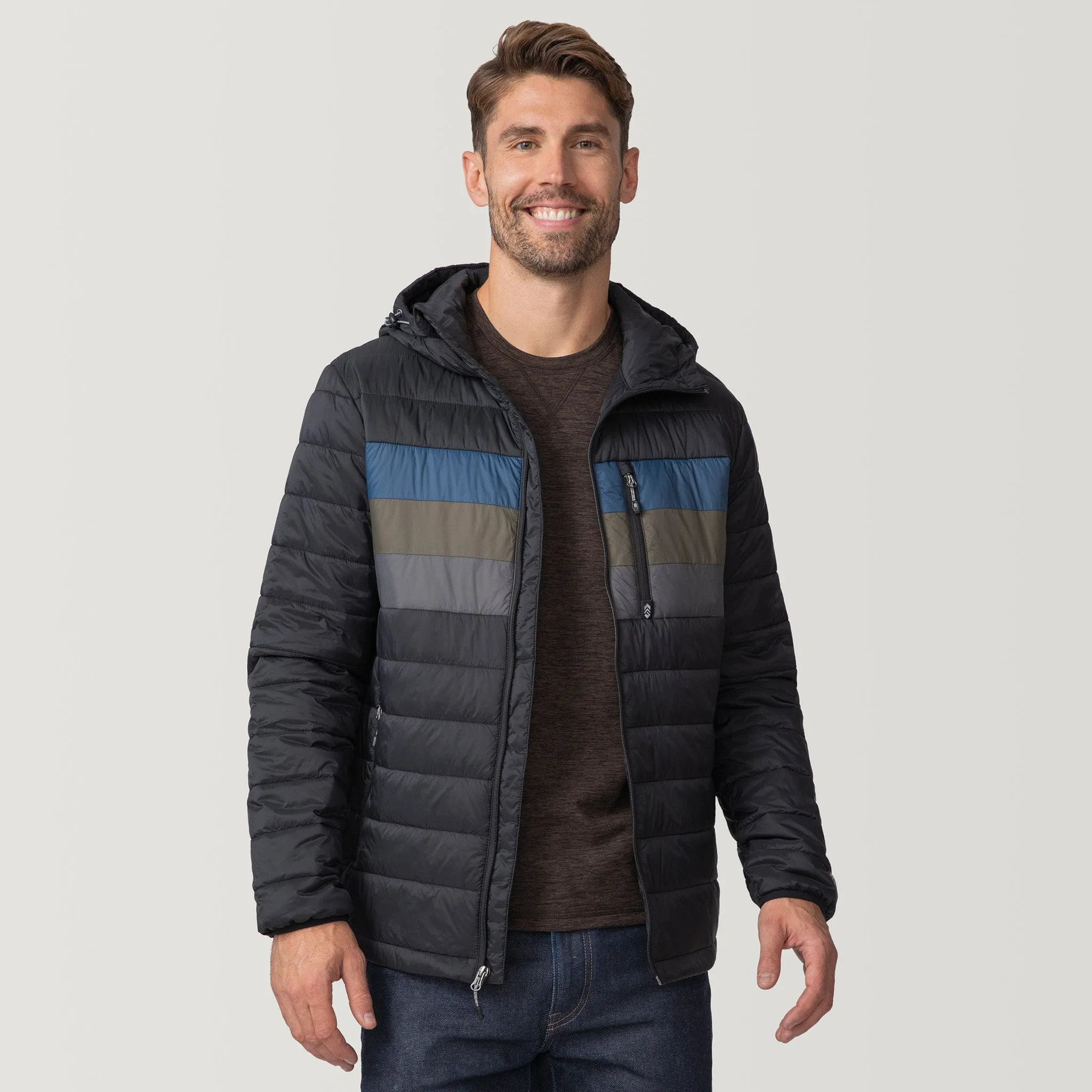 Men's Tri-Color Hooded Puffer Jacket