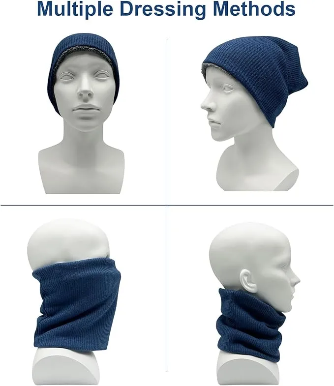 Navy Blue Winter Neck Warmer, Snood Winter Neck Scarf, Thermal Double-Layer Fleece Pullover Neck Scarf