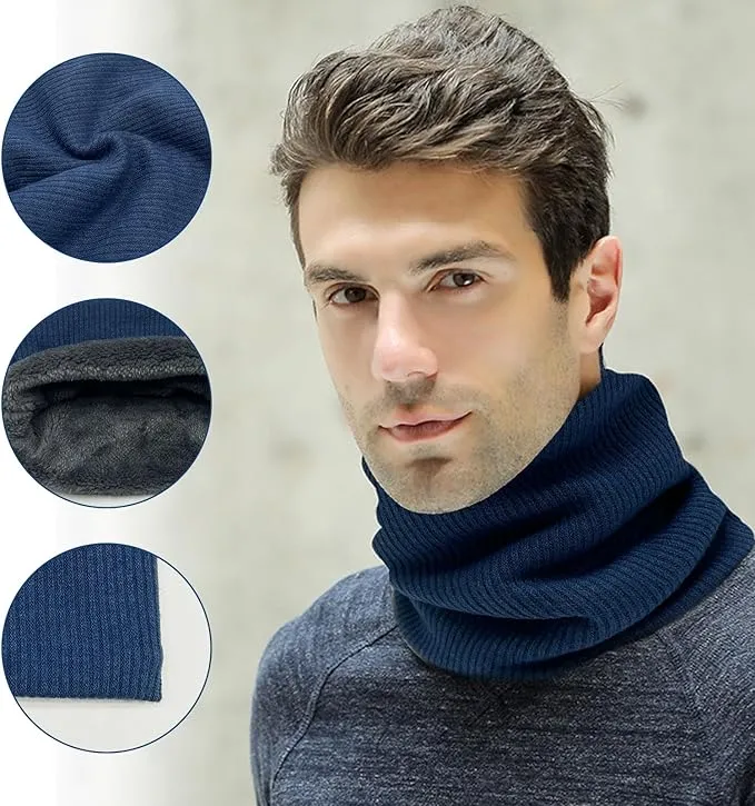 Navy Blue Winter Neck Warmer, Snood Winter Neck Scarf, Thermal Double-Layer Fleece Pullover Neck Scarf