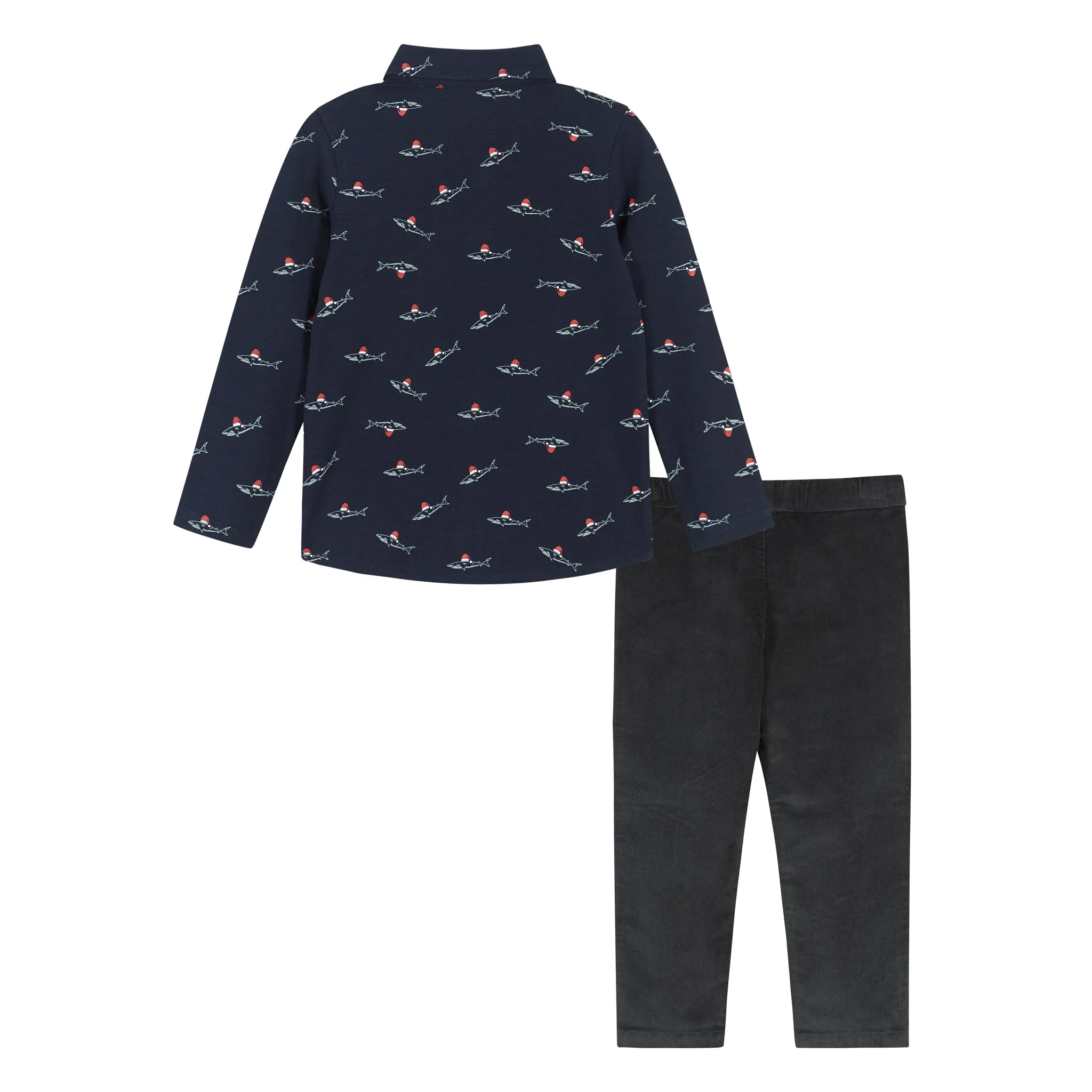 Navy Holiday Sharks Knit Pique Buttondown  | Navy