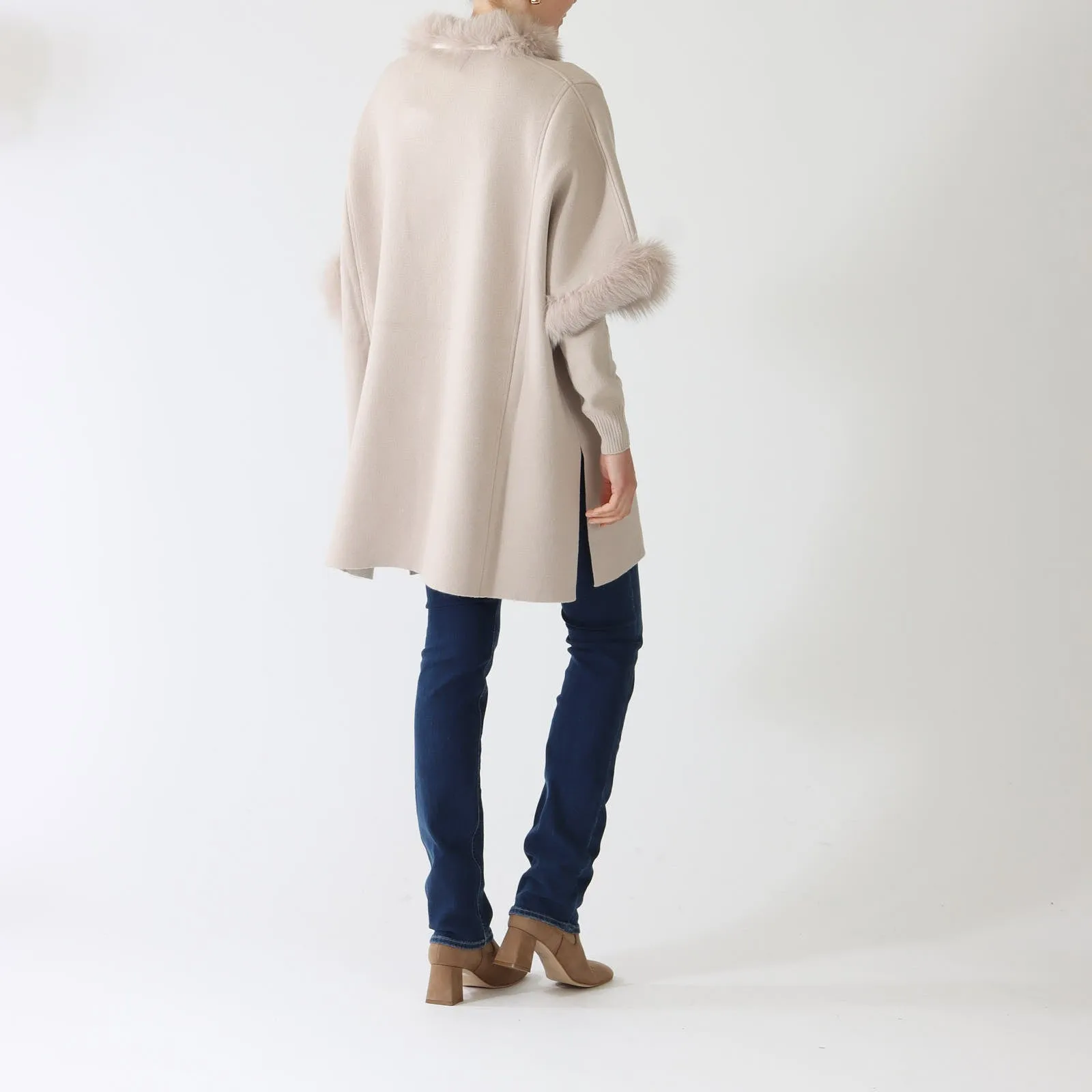 Nocciola Wool & Cashmere Fur Trim Knit Cape