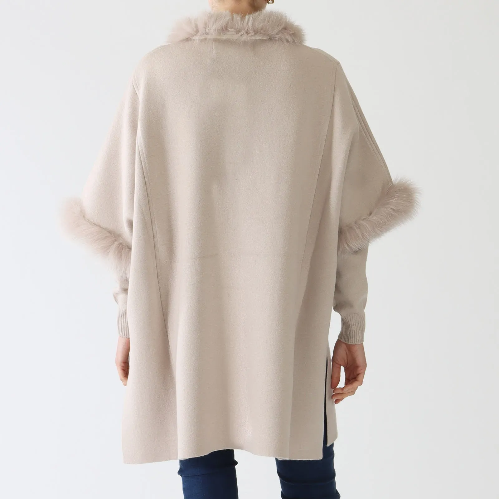 Nocciola Wool & Cashmere Fur Trim Knit Cape