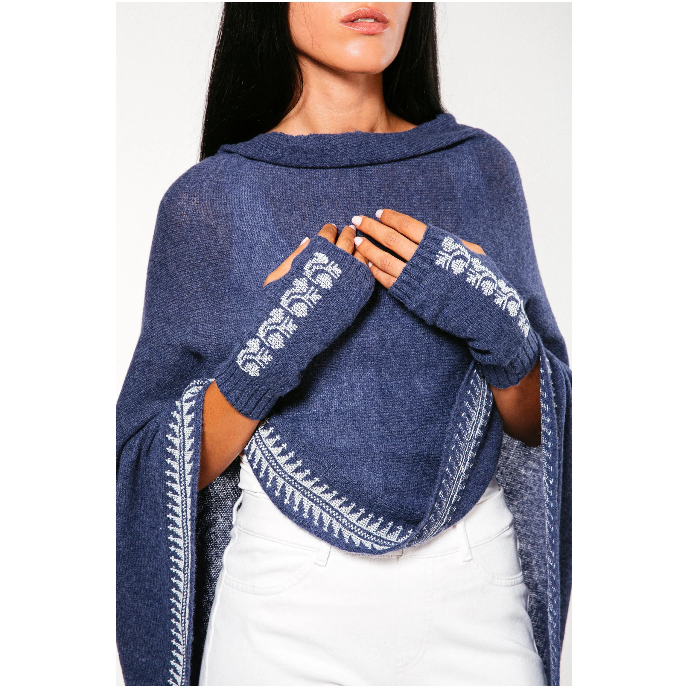 NOTTE BLUE CASHMERE PONCHO