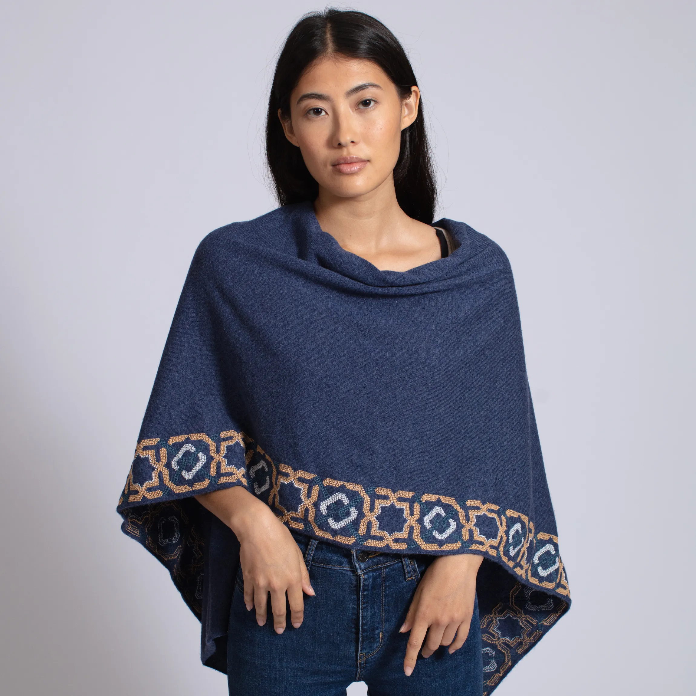 NOTTE BLUE CASHMERE PONCHO