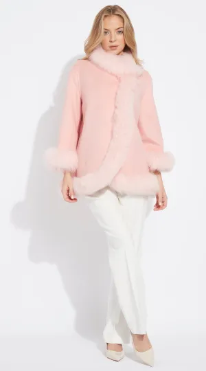 OUTLET Luxy Cashmere & Fox Fur Wrap Coat - Pink