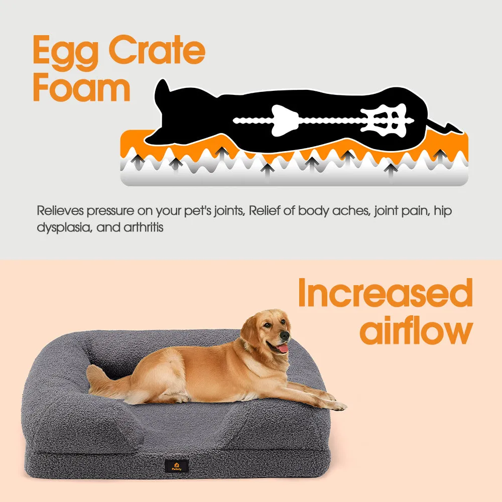 Petzly Memory Foam Dog Bed Pet Sofa Calming Bed Washable Removable Grey