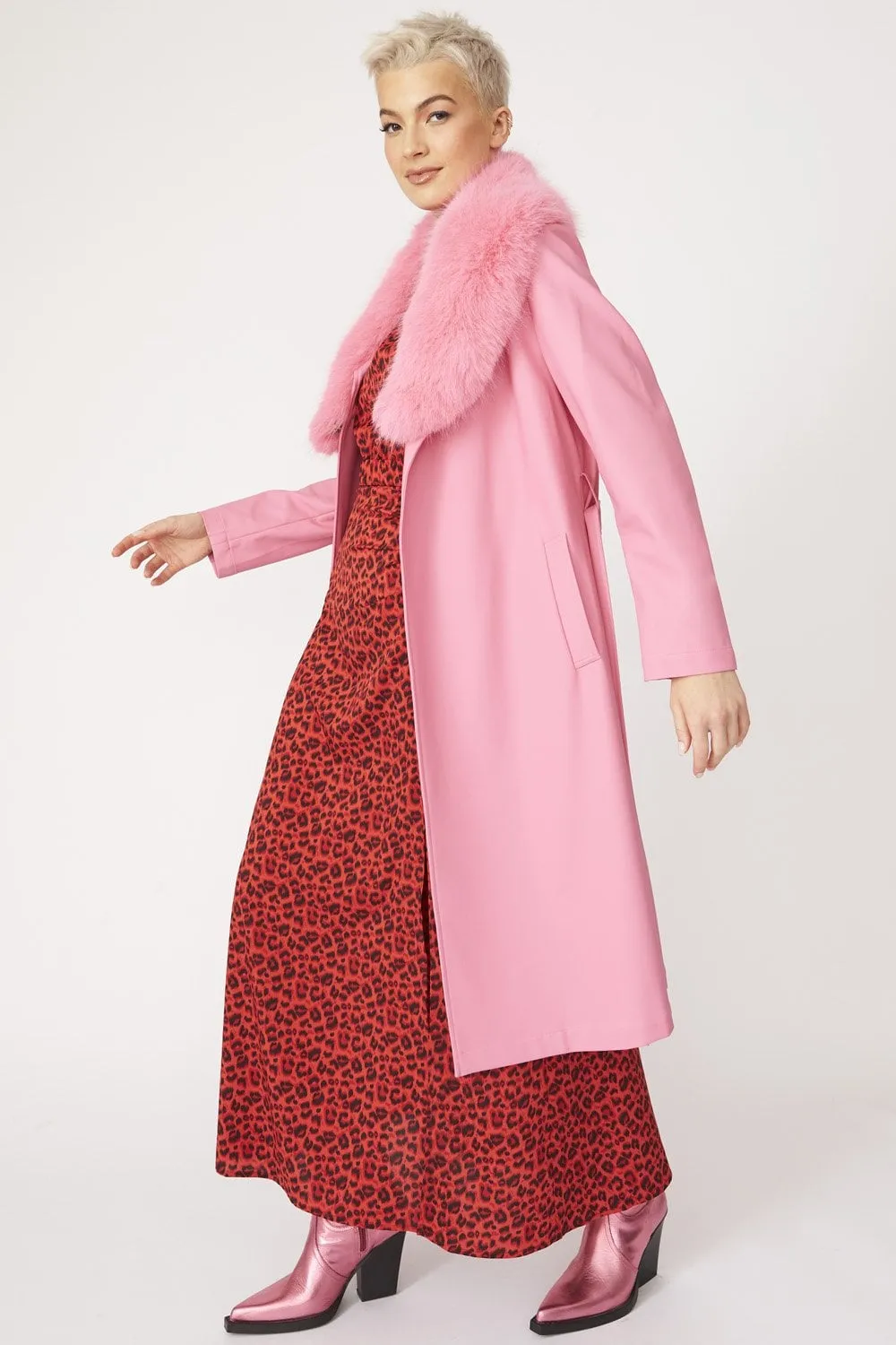 Pink Eco Leather Trench Coat