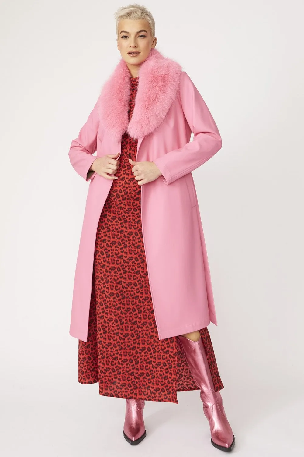 Pink Eco Leather Trench Coat