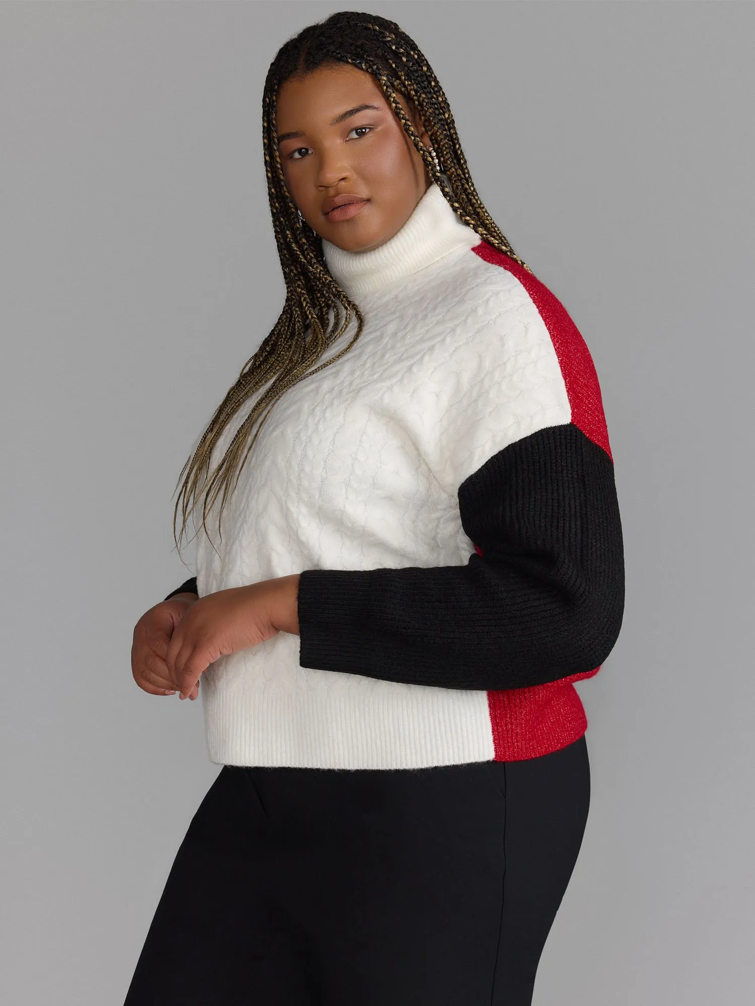 Plus Long Sleeve Colorblock Sweater