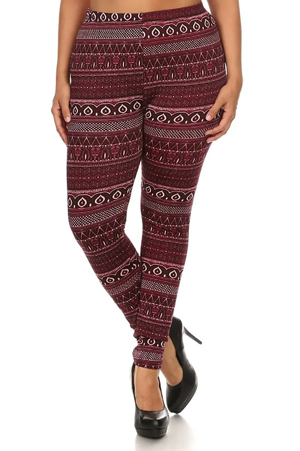 Plus Size Fleece Lined Multi Print High Waist Winter Leggings