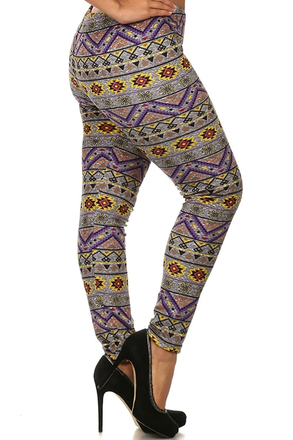 Plus Size Fleece Lined Multi Print High Waist Winter Leggings