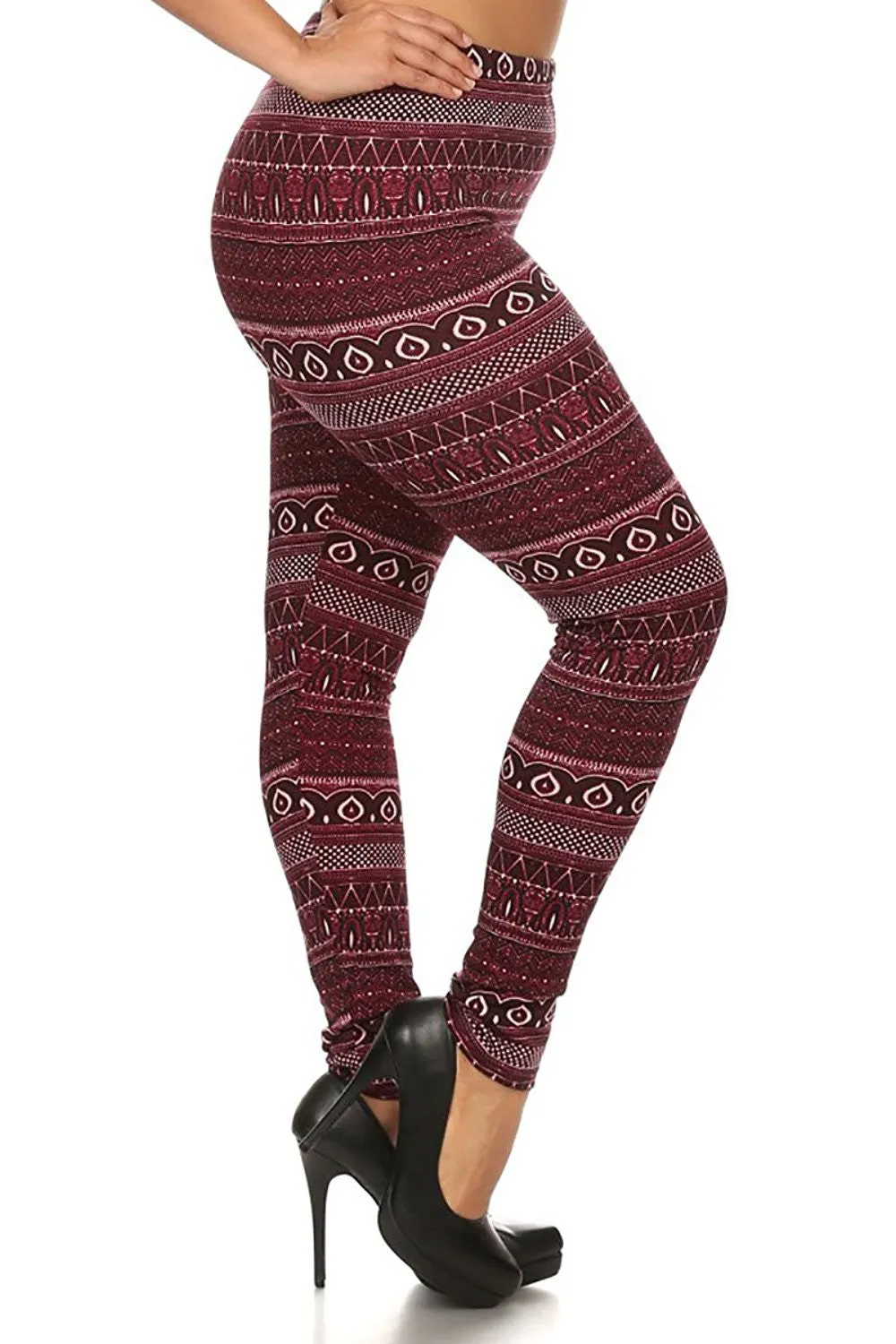 Plus Size Fleece Lined Multi Print High Waist Winter Leggings