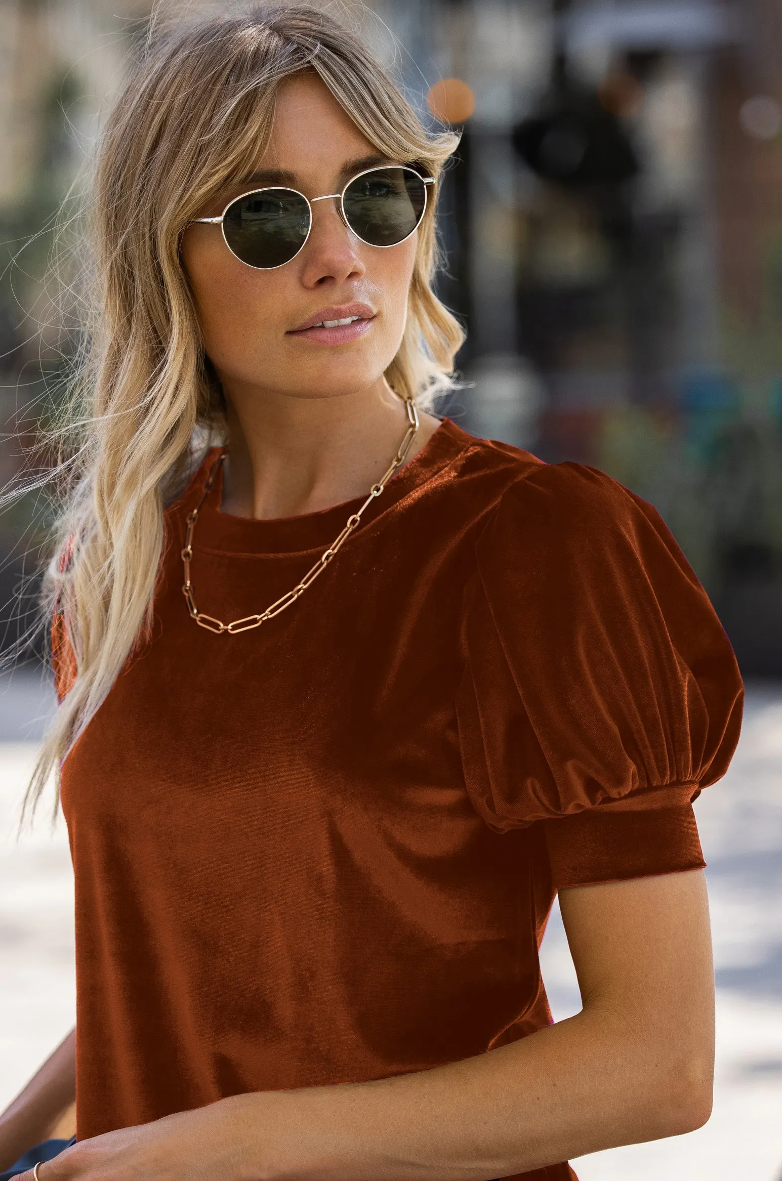 Queen Velvet Puff Sleeve Top