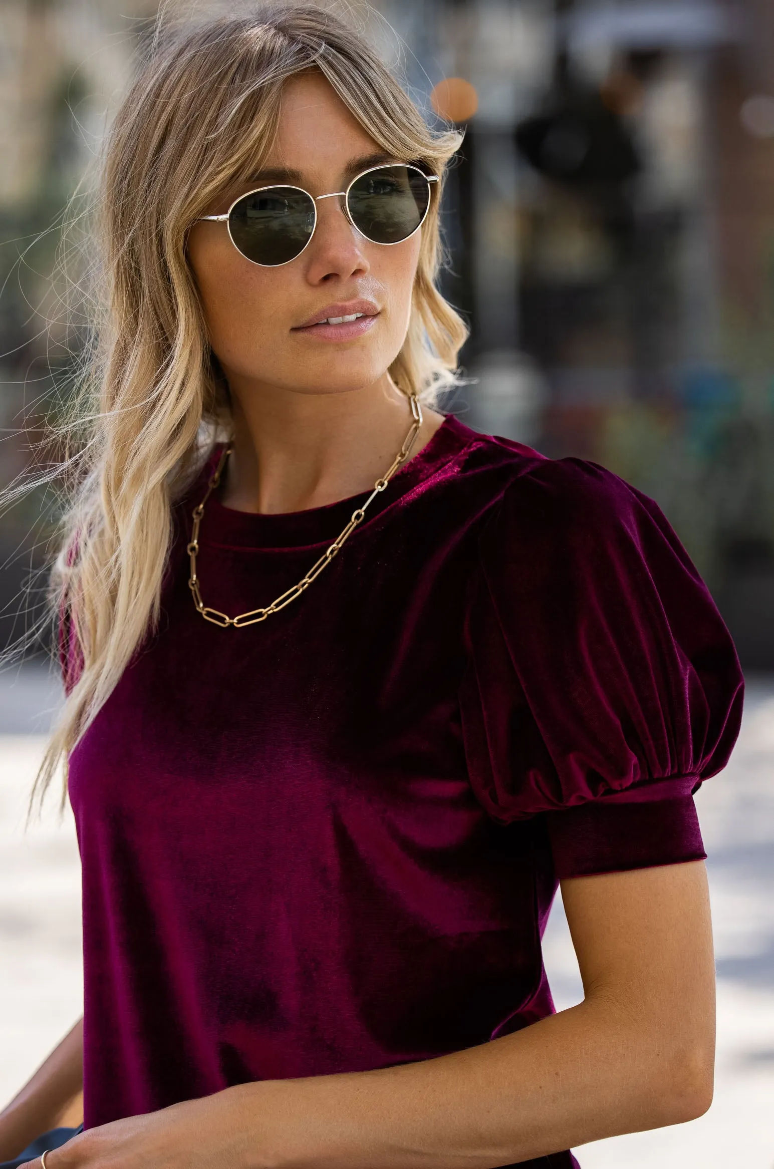 Queen Velvet Puff Sleeve Top