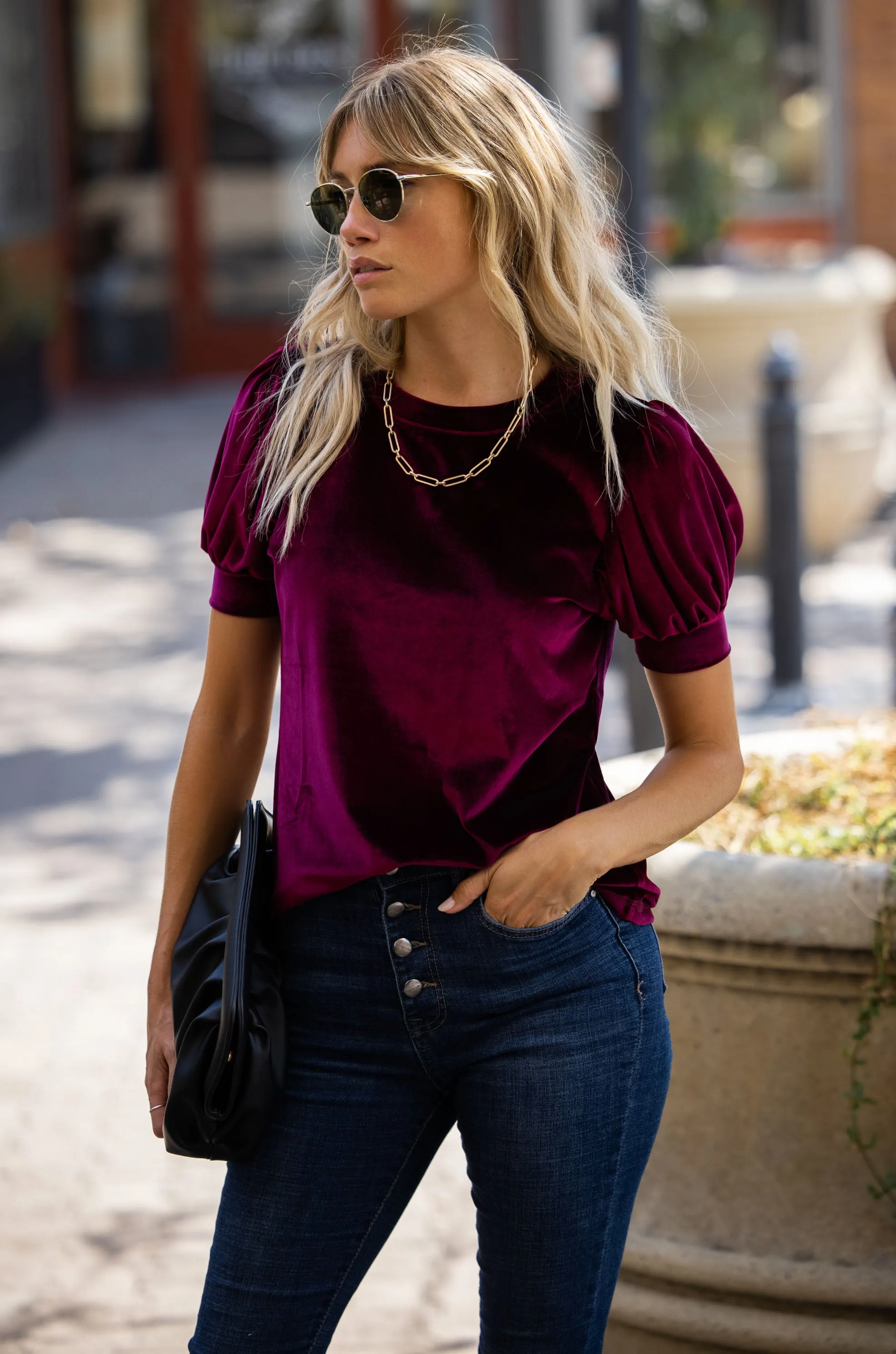 Queen Velvet Puff Sleeve Top