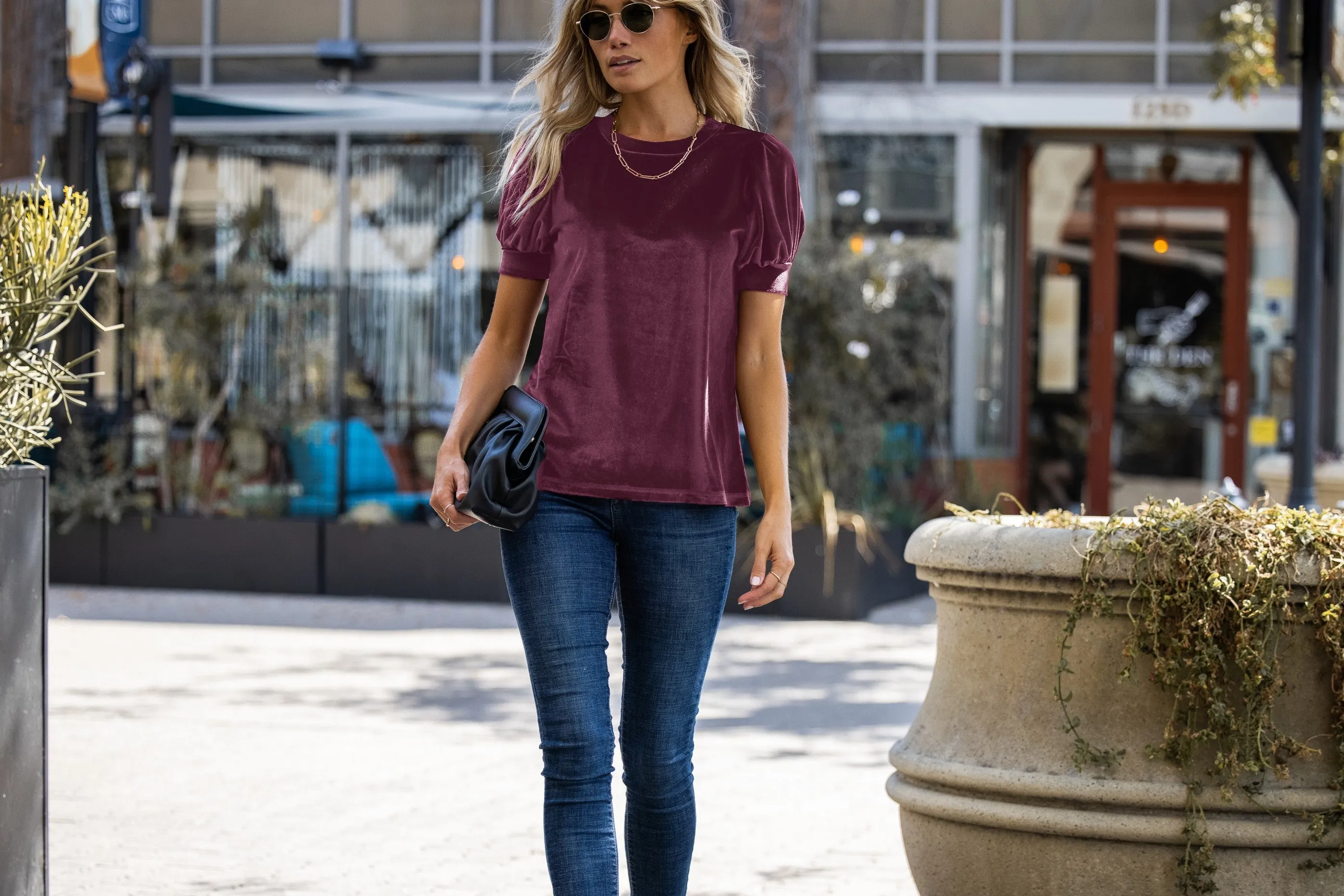 Queen Velvet Puff Sleeve Top