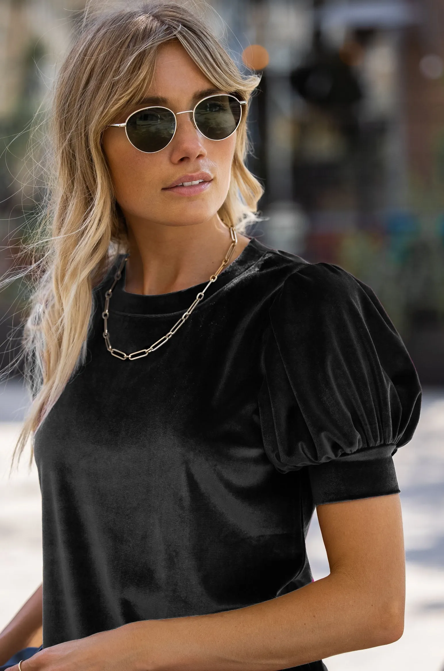 Queen Velvet Puff Sleeve Top