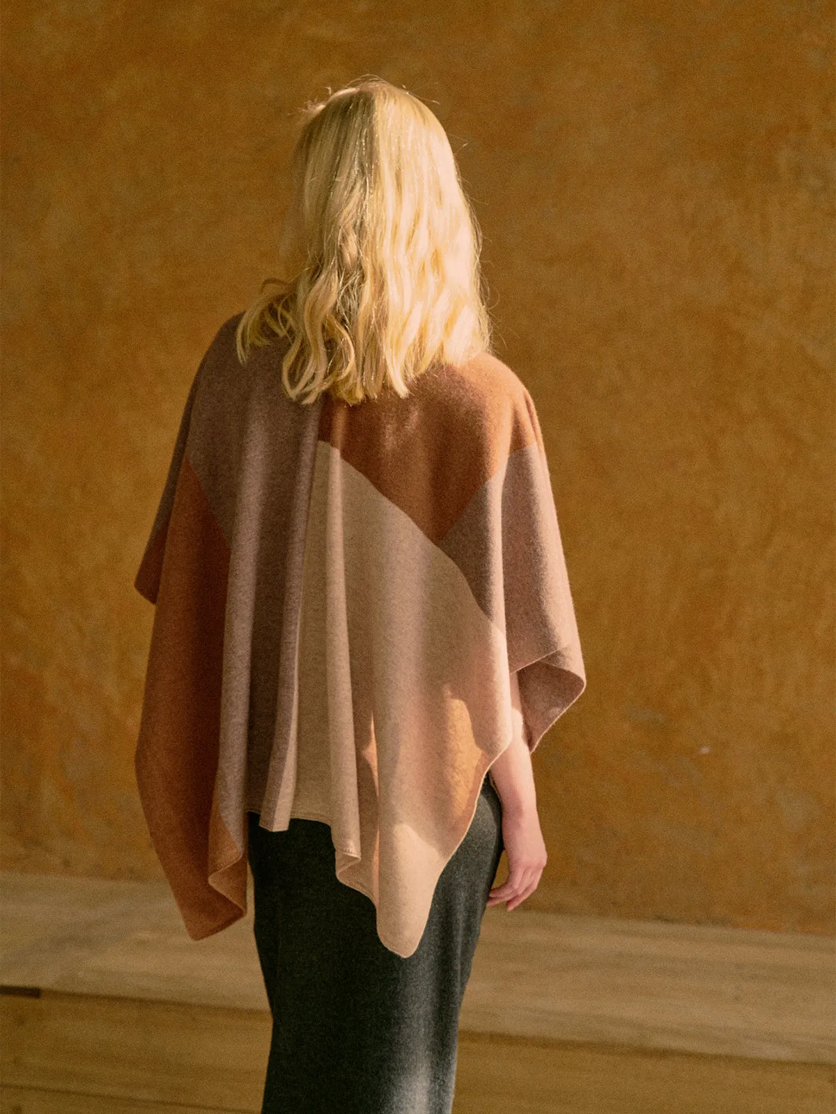 "Lost in Warmth" Wool-Cashmere Blend Wrap Cape - Coffee