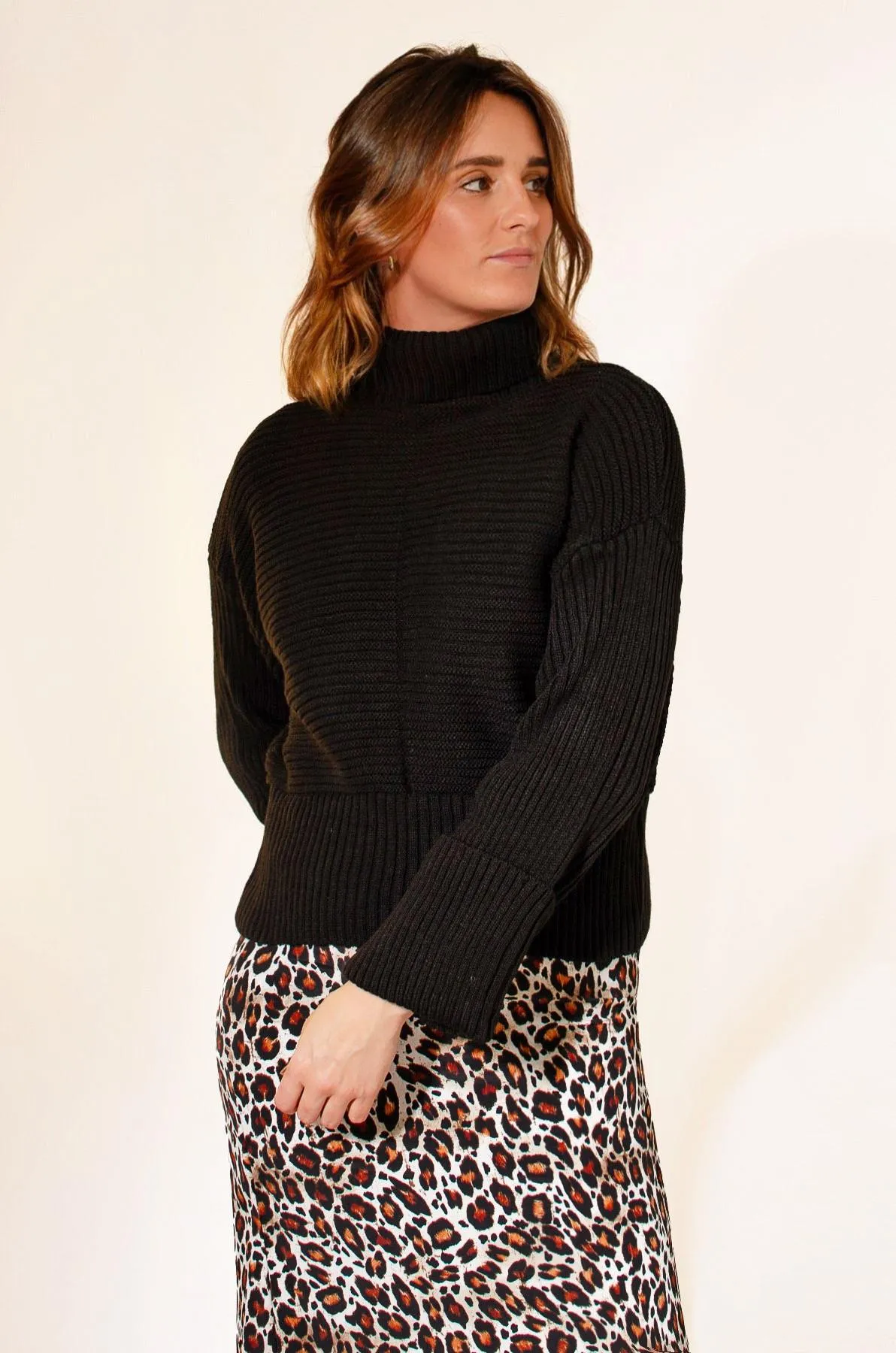 Ribbed Roll Neck Cuff Jumper