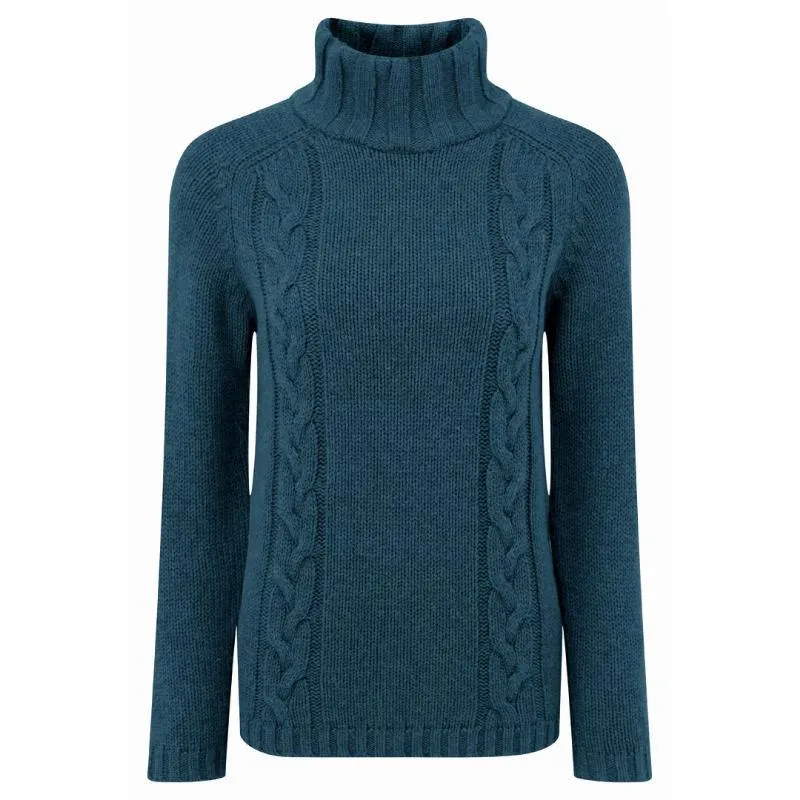 Schoffel Ladies Merino Cable Roll Neck Jumper - Kingfisher