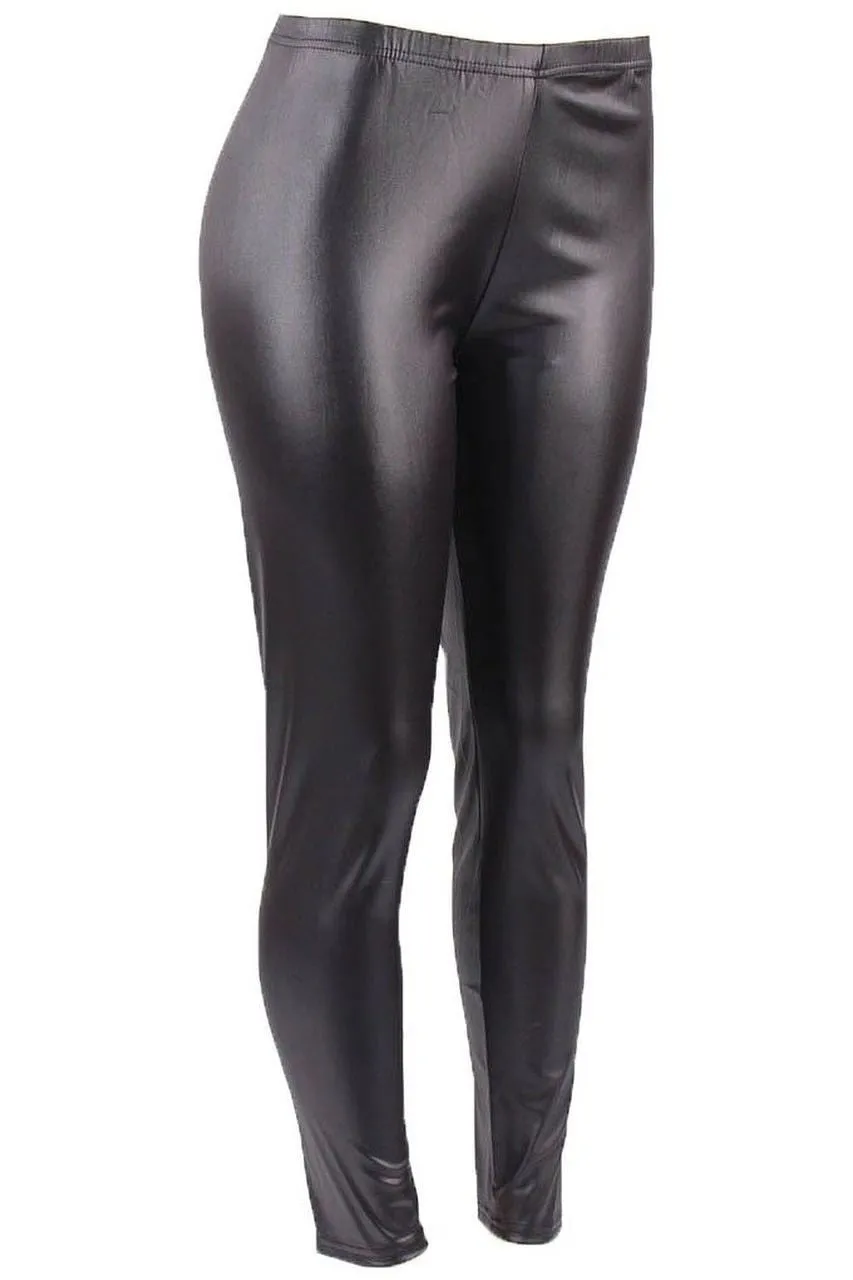 Solid Leggings Faux Leather Black