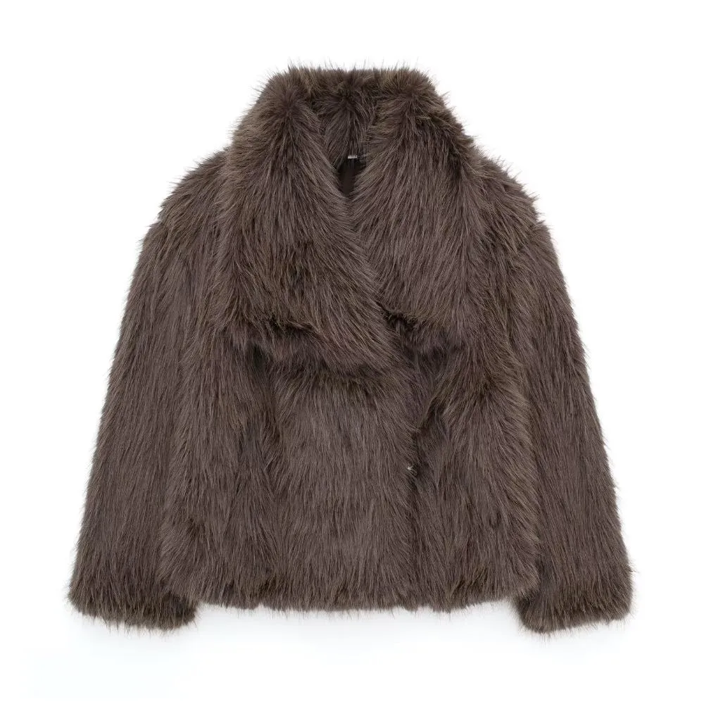 Trend4us Women's Luxe Plush Faux Fur Coat