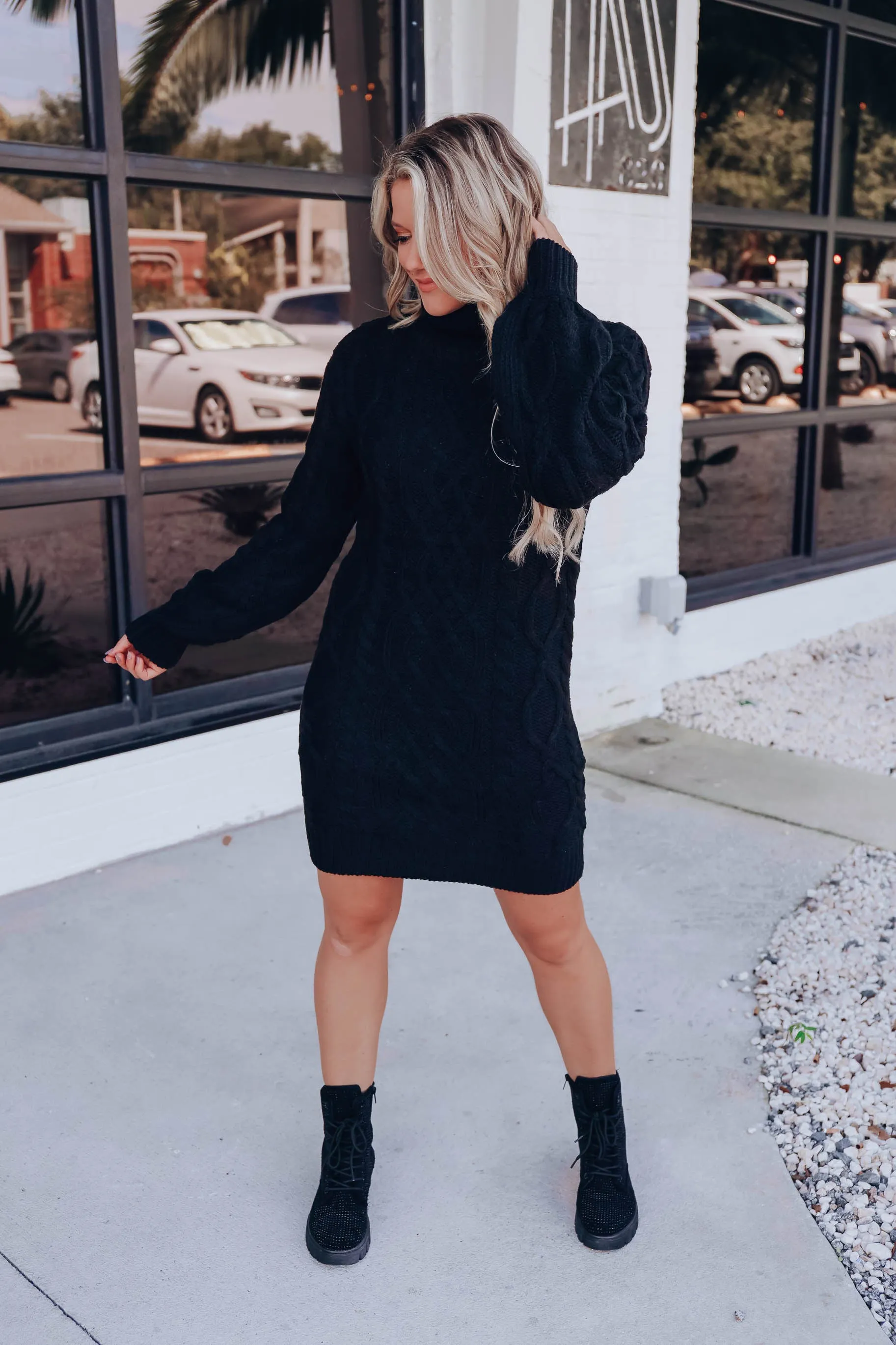 Warm Welcome Turtleneck Sweater Dress - Black