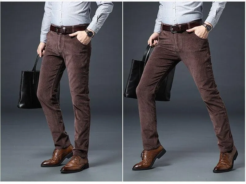 Winter Fashion Men Jeans Slim Fit Thick Warm Corduroy Pants Fleece Trousers  Casual Business Style Long Pants