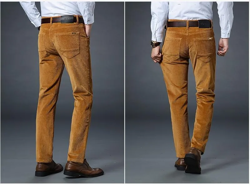 Winter Fashion Men Jeans Slim Fit Thick Warm Corduroy Pants Fleece Trousers  Casual Business Style Long Pants