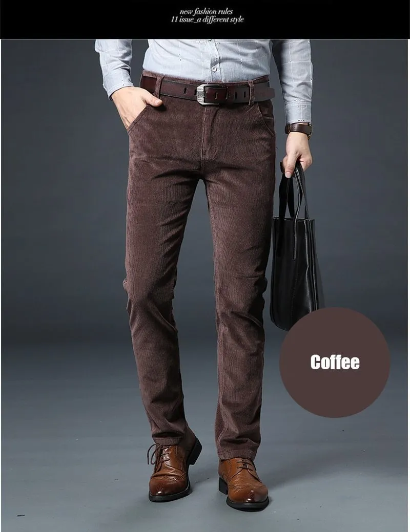 Winter Fashion Men Jeans Slim Fit Thick Warm Corduroy Pants Fleece Trousers  Casual Business Style Long Pants