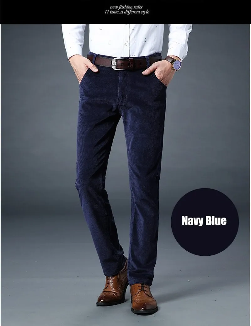 Winter Fashion Men Jeans Slim Fit Thick Warm Corduroy Pants Fleece Trousers  Casual Business Style Long Pants