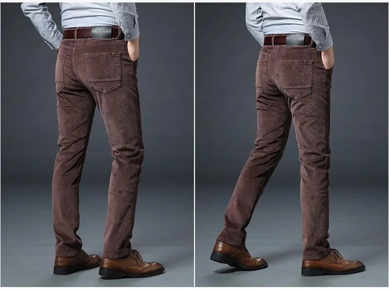 Winter Fashion Men Jeans Slim Fit Thick Warm Corduroy Pants Fleece Trousers  Casual Business Style Long Pants