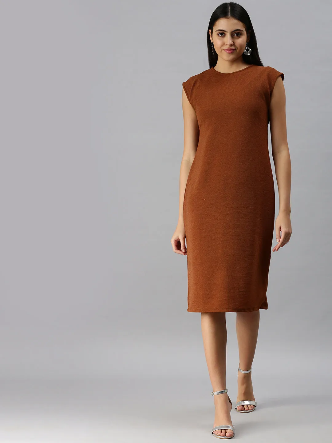 Women Brown Solid A-Line Dress