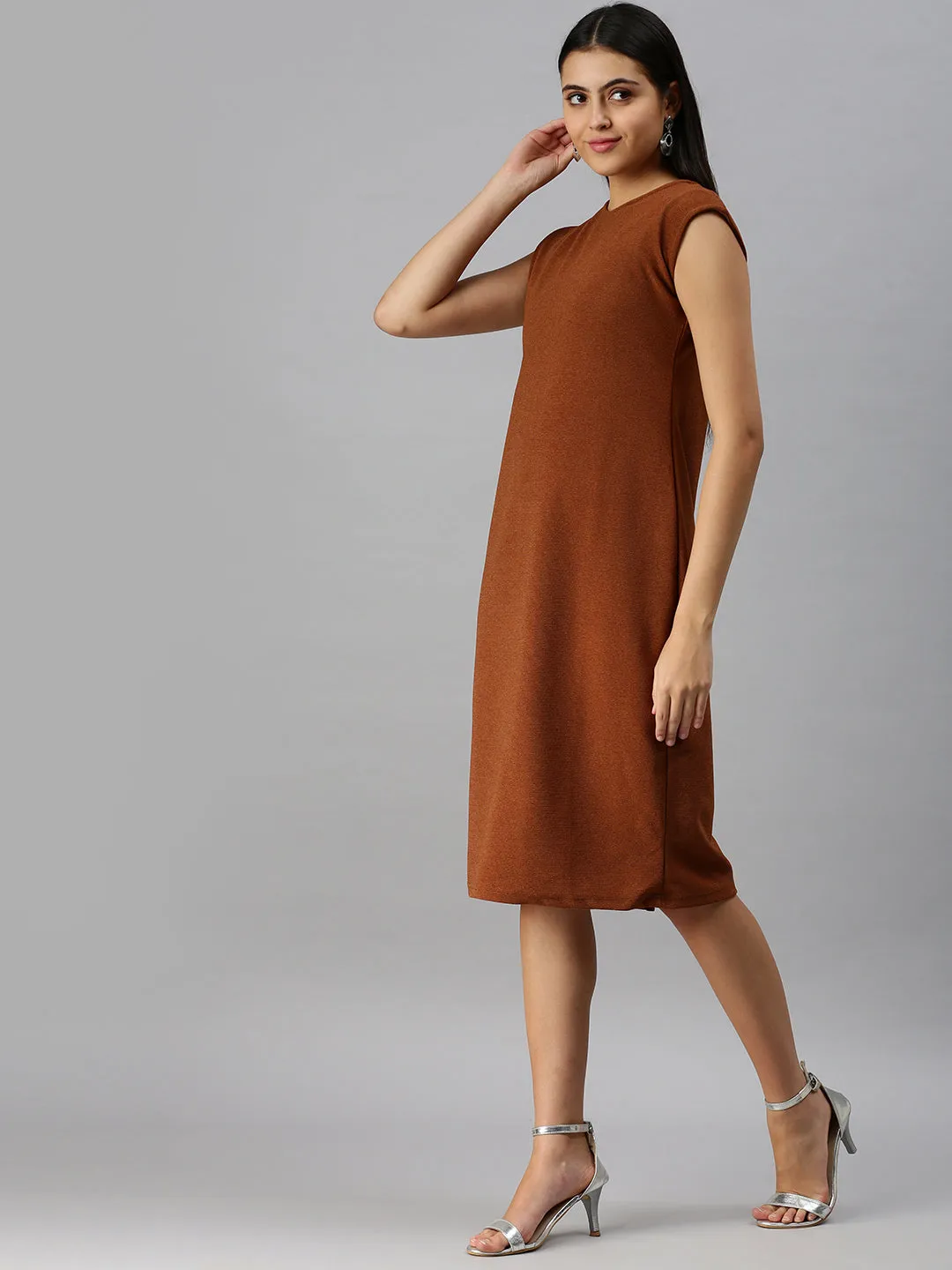 Women Brown Solid A-Line Dress