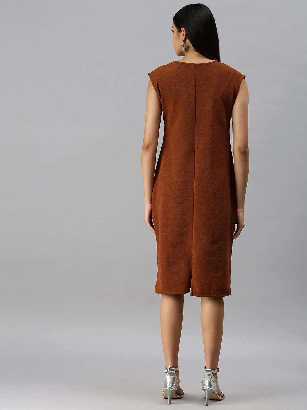 Women Brown Solid A-Line Dress