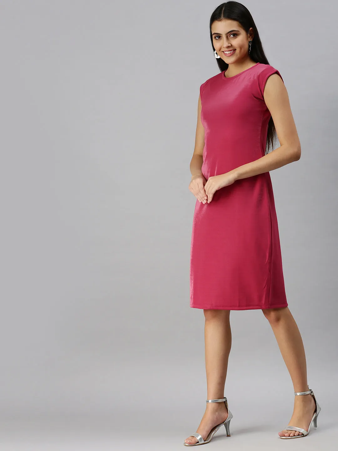 Women Pink Solid A-Line Dress