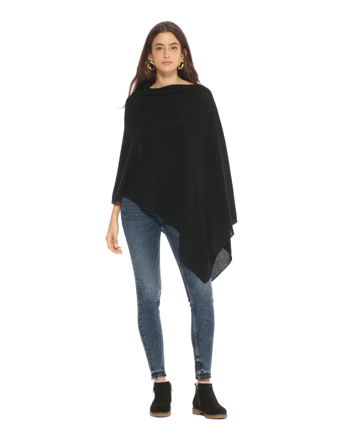 Women's Essential Pure Cashmere Poncho Black