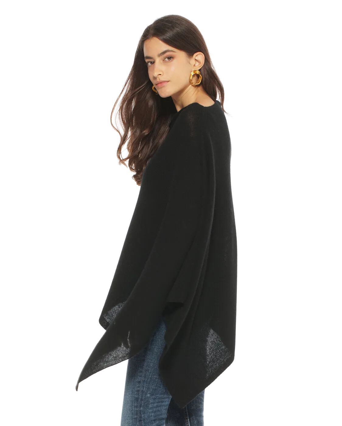 Women's Essential Pure Cashmere Poncho Black