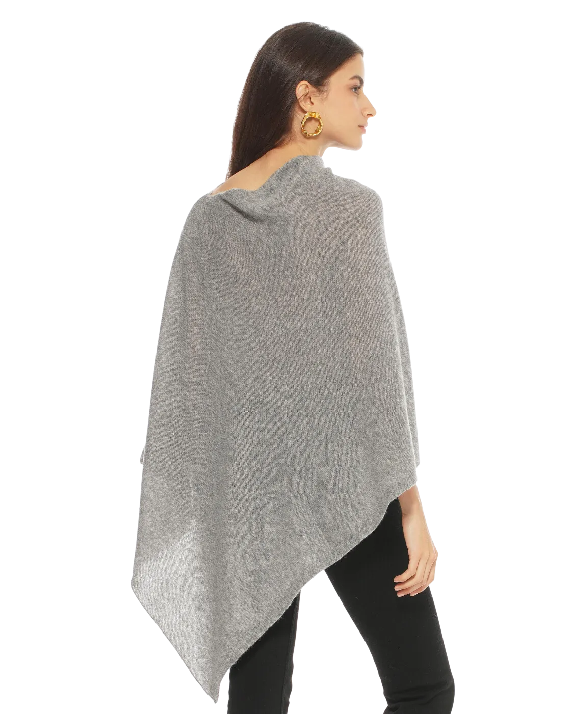 Women's Essential Pure Cashmere Poncho Medium Grey